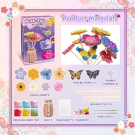 Poke Flower Arts & Craft Kits for Kids - DIY Poke-in Art Flower Bouquet with 8 Flowers 2 Butterflies for Girls Birthday Presents Party Favors Classroom Art Activity Flower Gifts for Girls Toys Age 4+
