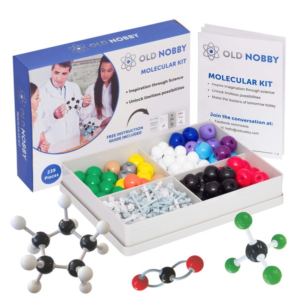 OLD NOBBY Organic Chemistry Model Kit (239 Pieces) - Molecular Model Student or Teacher Pack with Atoms, Bonds and Instructional Guide