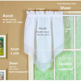 Today's Curtain Emelia Original Voile Ascot 25", White, 40" W x 25" L