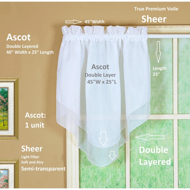 Today's Curtain Emelia Original Voile Ascot 25", White, 40" W