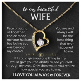 Momavo Jewelry To My Beautiful Wife - Fate brought us together, Women Necklace , To My Wife, For her , Idea Gift For Women, Christmas Birthday, Valentine, Christmas Birthday , best wife necklace ever, from husband (Luxury Box w/ LED LIGHT, 18k Yellow Gol