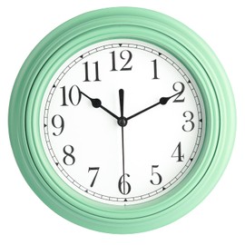 Topkey Silent Wall Clock Kitchen 9 Inch Retro Non-Ticking Decorative Bedroom Office Wall Clock -Army Green