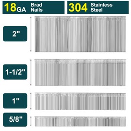 Toicann 18 Gauge Brad Nails 304 Stainless Steel Universal 18 GA Nail Gun Nails Assorted and Small Finishing Nails for Pneumatic, Electric Brad Nailer (5/8“+1”+1-1/2“+2” inch (1200 pcs))