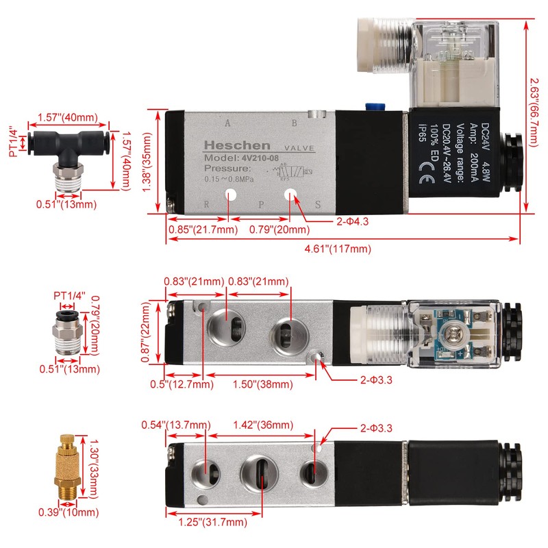 Heschen Electric Pneumatic Solenoid Valve PT1/4 24VDC Coil 4V210-08 5