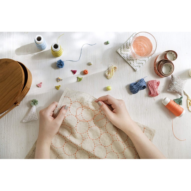 LECIEN 98902 Sashiko Coaster Can Make 4 Piece Cross, Navy