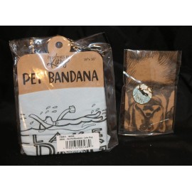 Primitives By Kathy Lake Dog Collar Charm and Bandana Set Pet Tag Gift S/M