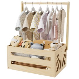 Wooden Baby Shower Crate Closet,Large Baby Hamper with Handle Baby Gift Basket Wooden Baskets for Gifts Baby Clothes Rack for Baby Shower Welcome Gift Basket for Newborn Boys Girls (Wood Color)