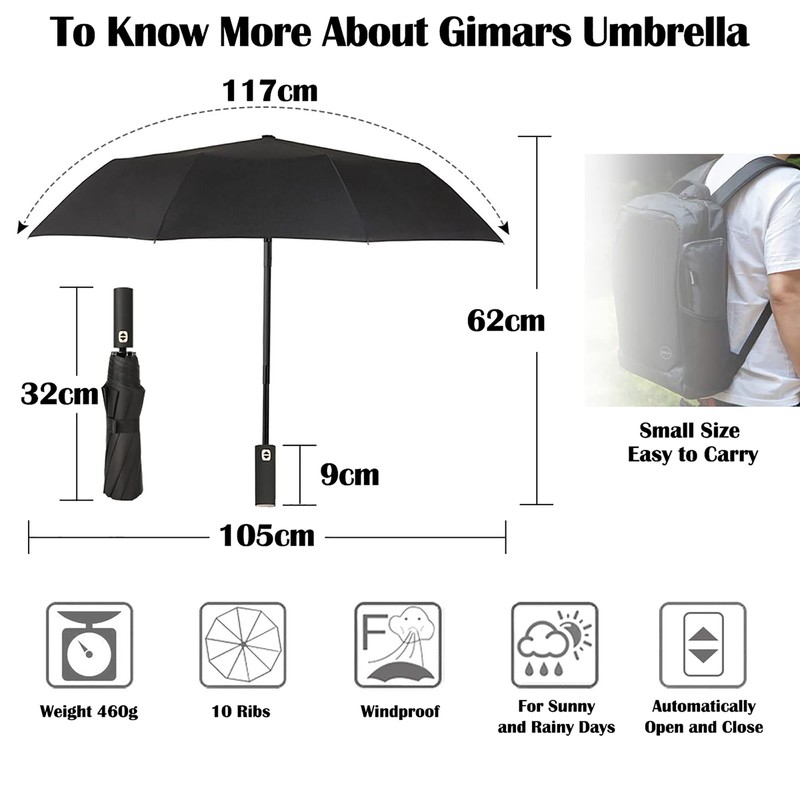 Gimars Portable Folding Automatic Windproof Umbrella with Telphon Coating 210T