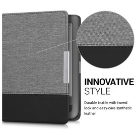 kwmobile Case Compatible with Pocketbook Touch Lux 3/Basic Lux/Basic Touch 2 - Canvas eReader Protective Cover Case - Grey Black