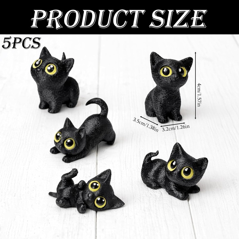 BOFYTR Black Cat Ornament, Articulated Cat Figures Set of 5