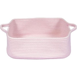 Woven Cotton Rope Storage Basket with Handles for Organizing Shelves Closet Small Cat Dog Pet  Basket Box Bin Decorative Rectangle   basket Gift Basket Empty Light pink - Color: Light pink