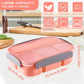 anyìshwu Children's Lunch Box with Compartments - 1300 ml Lunch Box Children's Bento Box with Dividers Leak-Proof Lunch Box for Girls and Boys School, Nursery, Excursions, BPA-Free and Reusable (Pink)