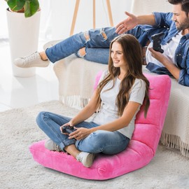 Moccha 14-Position Floor Chair, Folding Sofa Chair with Back Support, Memory Foam Floor Gaming Chairs for Adults, Adjustable Padded Couch Recliner Sleeper Bed for Reading, Meditating, Pink