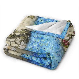 Abucaky Peacock Fleece Throw Blanket Ultra Soft Cozy Decorative Flannel Blanket All Season for Home Couch Bed Chair Travel 50x40in