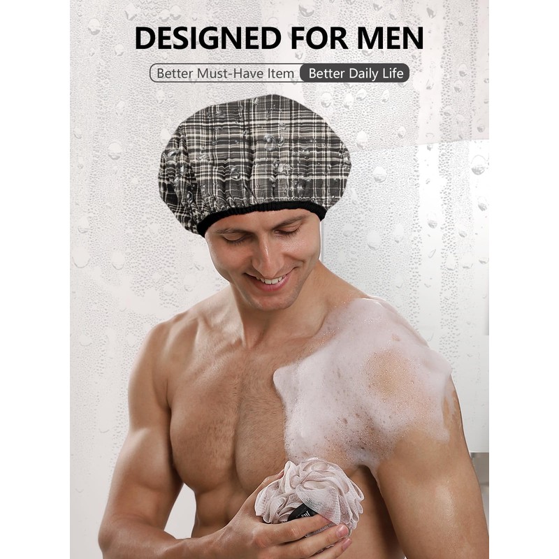 Years calm Shower Cap Reusable Waterproof for Men, Dual-Layer Design,