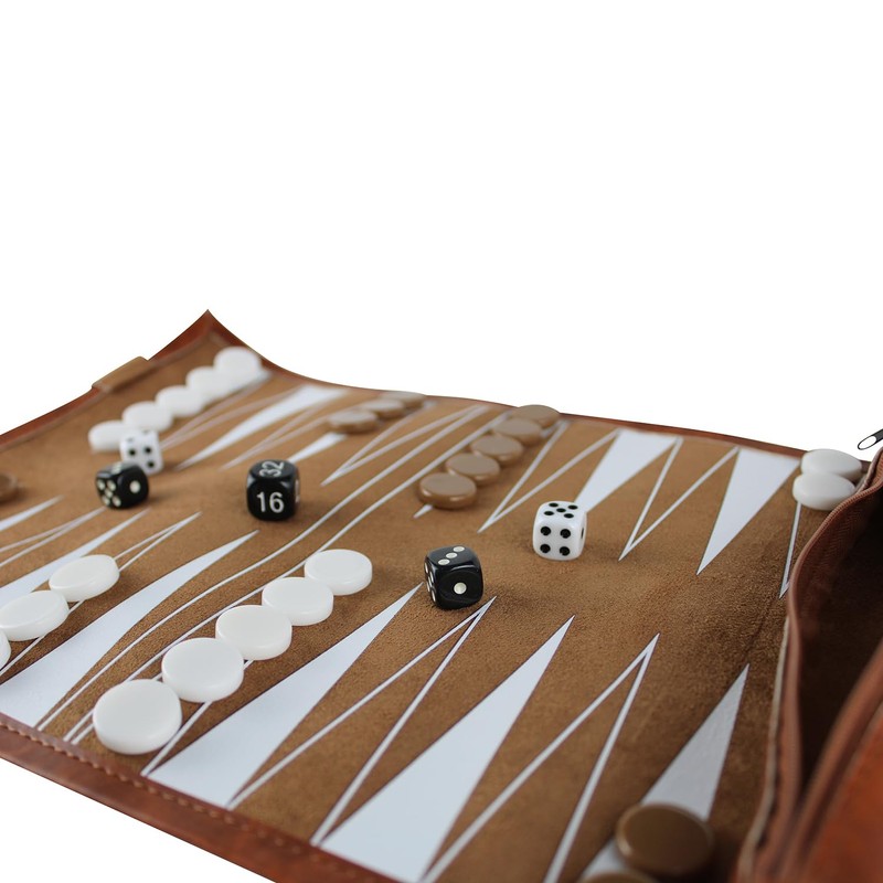 Travel Roll Up Backgammon Set 13 Inch (Brown)
