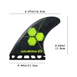 Lonnngg AQUBONA Surfboard Thruster Fins Set 3 Fins, Honeycomb Fiberglass Performance, Single Tab Large Medium AM1, with Fin Bag, Key and Screws (Yellow)