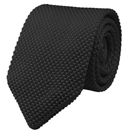 Men's Skinny Knit Tie Vintage Mixed Pattern Casual 2.4" Necktie - Various Design, Solid Black, One Size