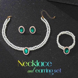 Fashband Pearl Necklace Set Crystal Bridal Wedding Choker Necklace Earrings Prom Accessories for Women, One size, /, Created Pearl