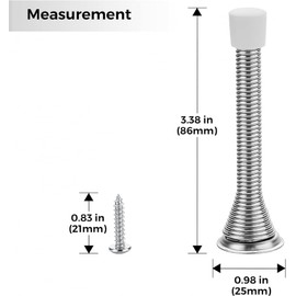 6 Pcs Wall Mounted Chrome Spring Door Stop Sprung Stopper Skirting Board Buffer Long Door Springs Screw with Anti-Slip Rubber for Protect Walls and Doors