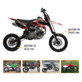 FVRITO 60/100-14 2.50-14 + 80/100-12 3.00-12 Tire and Inner Tube for 90cc 110cc 125cc SSR CRF XR70 CR60R KLX110 KX60 DRZ DS80 JR80 PW80 TTR90 YZ60 65SX Off Road Motocross Pit Dirt Bike