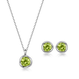 immobird Women's Jewellery Set 925 Silver with Birthstone Pendant Necklace and Earrings Set Gift for Women, Mum and Girls, Peridot