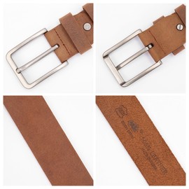 BISON DENIM Men's Leather Belt Jeans Belt Business Belt Alloy Retro Denim Belt for Men Clothing 38 mm Wide with Gift Box, W71811-brown, 115