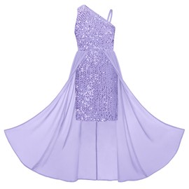 Girls Purple Sequin Dress Size 10 One Sleeve Sparkly Prom Birthday Party Dresses