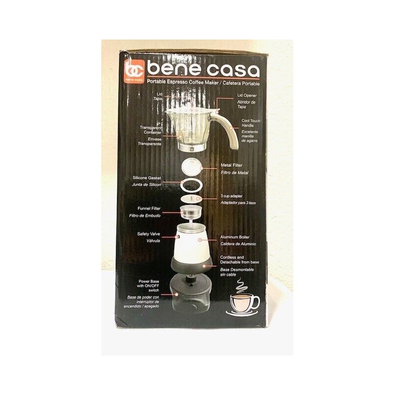 Bene Casa Portable Espresso Coffee Maker/Cafetera Portable1-3Cup Blanca