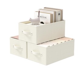 GUOHNHE Storage Bins, 3 Pack Foldable Cloth Basket, Cube Organizer with 2 Handles, Suitable for bedrooms, living rooms, wardrobes, and workspaces, Beige, 13 x 9.1 x 5.5 In, XSNY11BES-3