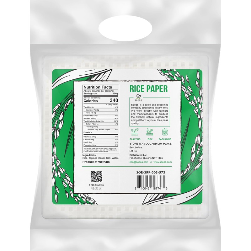 Soeos Rice Paper, White Rice Paper Wrappers, 3 Pack, 102