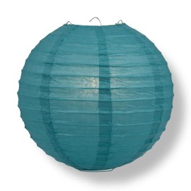 Quasimoon 20" Tahiti Teal Round Paper Lantern, Even Ribbing, Hanging Decorati...