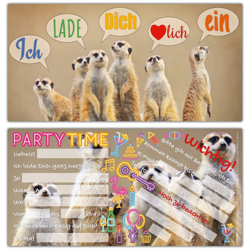 Set of 12 Meerkat Invitation Cards with Envelopes for Children's