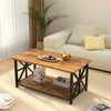GreenForest Coffee Table with Round Corner, Farmhouse Center Table with