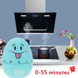 Egg Timer, Plastic Cartoon Cute Egg, Manual Timer, Kitchen Cooking Tool, 55 Minutes, Cute Timer, Mechanical Alarm, Rotating Alarm, Countdown Egg Reminder for Cooking (Blue)