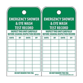 National Marker Corp. RPT37ST Tags, Emergency Shower and Eye Wash Test Record, 6 Inch X 3 Inch, Synthetic Paper, 25/Pk (Hole)