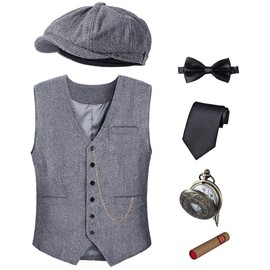 TOGROP 1920 - Juego de accesorios para reloj de bolsillo, para adultos, fiesta, cosplay, gris, talla M