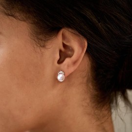 SUFOPE Pearl Earrings for Women,Dainty Silver Pearl Drop Earrings Freshwater Wedding Earrings for Brides Cute Small Pearl Earrings Jewelry