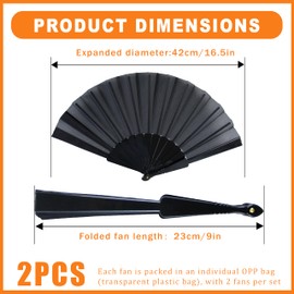 HuaCommerce 2 Pcs Vintage Black Folding Hand Fan Set - 9" Plastic Hand Fans for Weddings,Parties & Dance,Summer Festival Essential