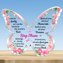 JMIMO Step Mum Gifts,Step Mum Butterfly Shaped Acrylic Plaque from Daughter Son,Mothers Day Christmas Birthday Gifts Keepsake for Step Mum