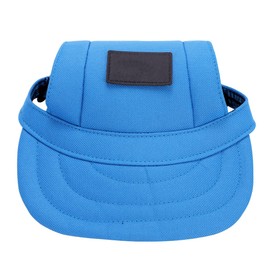 Pet Sun Hat Dog Baseball Cap Sun Protection with Adjustable Chin Strap Ear Holes Visor Sunbonnet for Outdoor Activities (Blue, L)