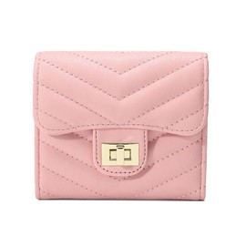 LJCZKA Quilted PU Leather Wallet for Women, Short Card Holder Wallet with Zip, Small Credit Card Holder with Coin Compartment, pink