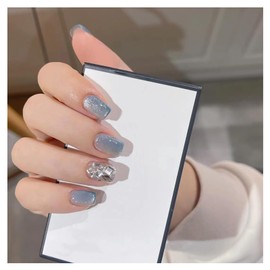 Lwenjing Nail Tip, False Nail Tip, 3D Nail Tip, Handmade Nail Tip, Wedding Nail Tip, Cute, Short Nail Tip, Popular, Japanese Style, Bride Nails, Shiny, False Nails, Pack of 24 (B639)