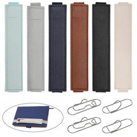 6 Pcs Elastic Band Pen Holder & 4 Pcs Metal Pen Clip, Colorful PU Leather Pen Sleeve Pouch, Pencil Holder for Notebook, Journals, Planners, Pad