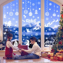 Christmas Window Clings Stickers, Christmas Window Decorations Snowflake Reindeer Glass Window Decal, Reusable Double Sided Xmas Cling Decals for Holiday Christmas Party Decoration Supply, 8 Sheets
