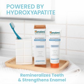 Himalaya Botanique Peppermint Whitening+ Hydroxyapatite (nHA) Toothpaste, Whiter Teeth & Fresher Breath with Hydroxyapatite Support & Peppermint Flavor, Fluoride Free, SLS Free, & Vegan, 4.0 oz (113g)
