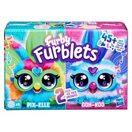 Furby Furblets 2-Pack, Mini Friends Pix-Elle & Ooh-Koo, 45+ Sounds Each, Music & Furbish Phrases, Electronic Plush Toys, Multicolor & Blue/White, Ages 6+