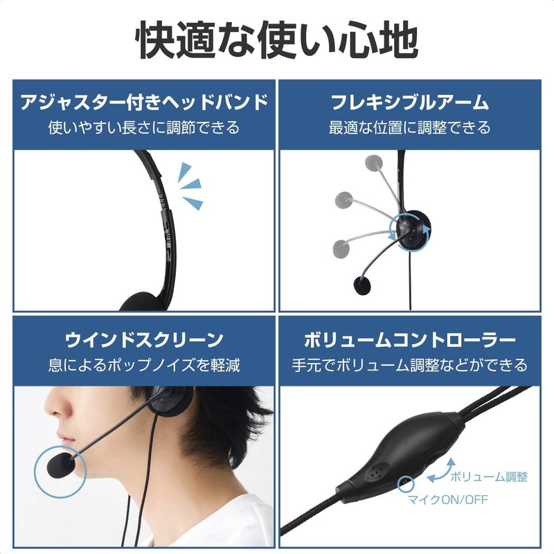 Elecom HS-HP14SUBK Wired Headset USB with Mic Overhead Binaural Lightweight