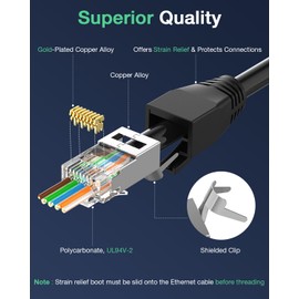 VCELINK CAT6A Connector, RJ45 Connectors Pass Through CAT6A CAT7 Shielded, UL-Listed 3-Prong Gold Plated, CAT7 Connector with Strain Relief Boots (RJ45 Connector-Transparent, Black, 30-Pack)