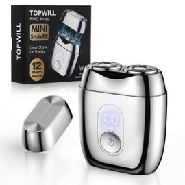 TOPWILL Mini Electric Shaver for Men - Portable Alloy Rotary Beard Razor for Face, Gift, Wet/Dry IPX7 Waterproof Cordless USB-C Rechargeable for Travel